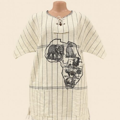 Africa Map Tunic – Natural Cream with Wildlife Print