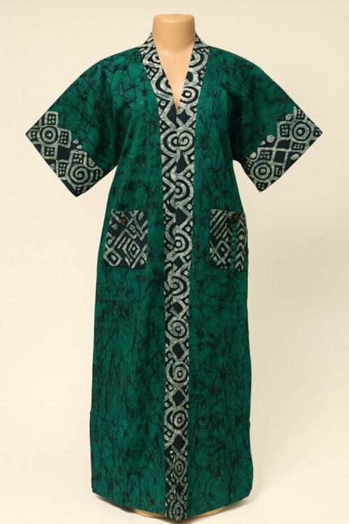 African Print Kaftan Dress – Green & Black Tribal Pattern