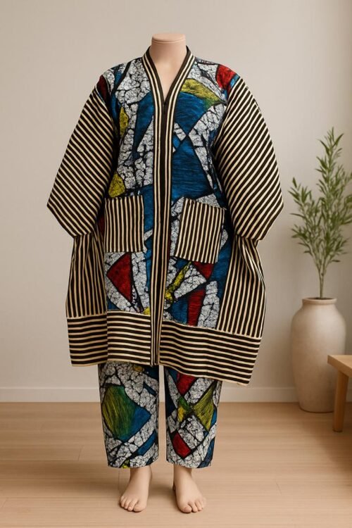 Bold African Two-Piece Set – Abstract Print Tunic & Matching Pants