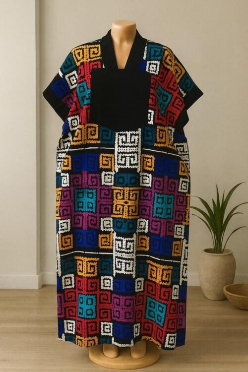 African-Inspired Colorful Geometric Print Kaftan Dress
