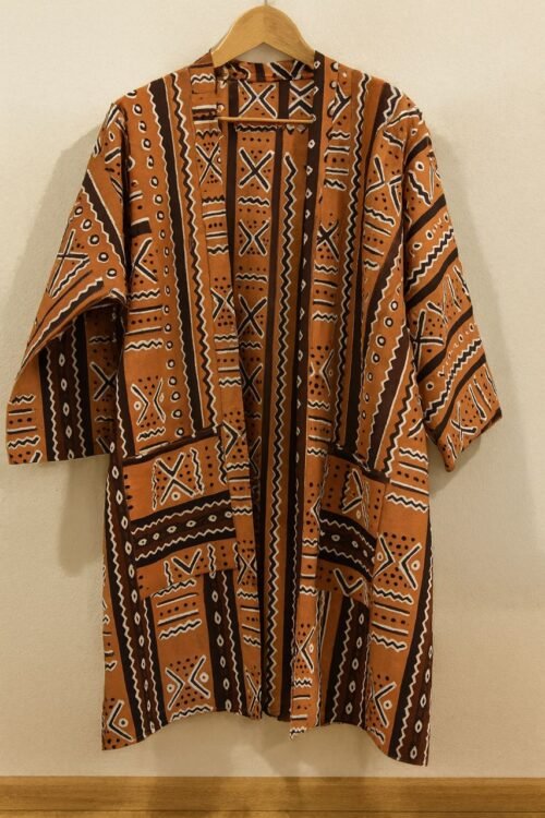 Kimono-Style Jacket Terracotta Tribal (Brown & Orange)