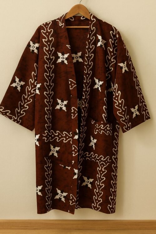 Kimono Jacket Rust Petal (Burgundy & White with Floral Motifs)