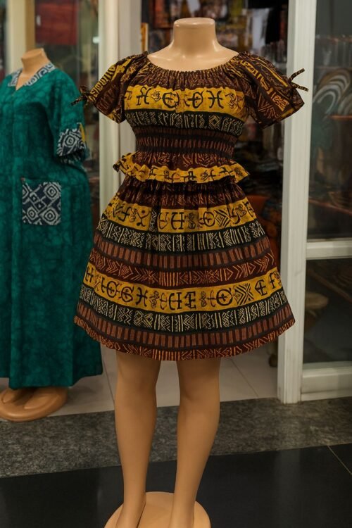 African Kitenge Short dress - two-piece set Yellow & Brown Print