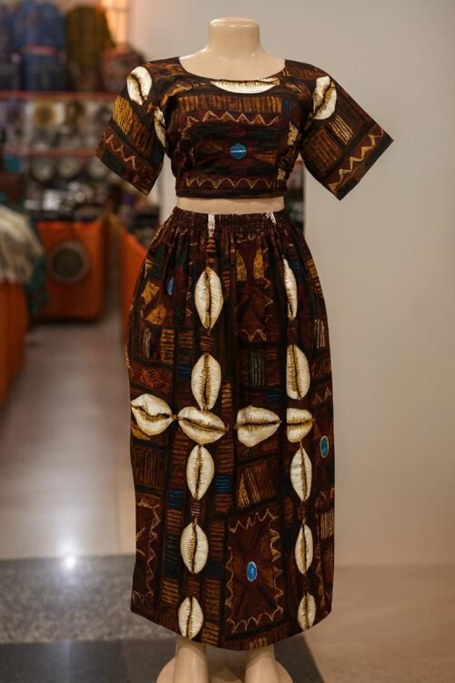 Cowrie Shell Print Two-Piece Set – African-Inspired Elegance