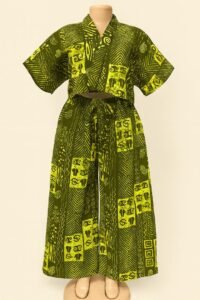 Two-Piece African Kitenge Set – Olive Green & Yellow Print