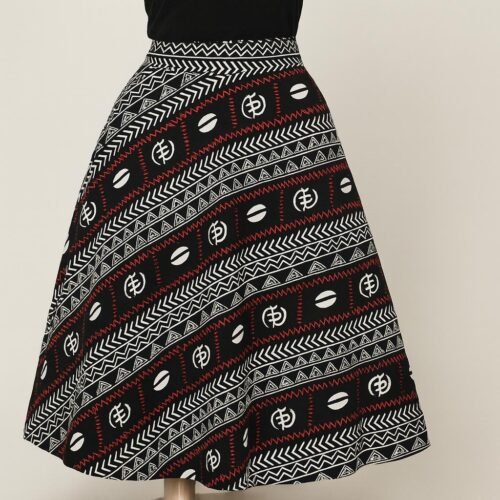 African Print Wrap Skirt – Black, White & Red-kitenge