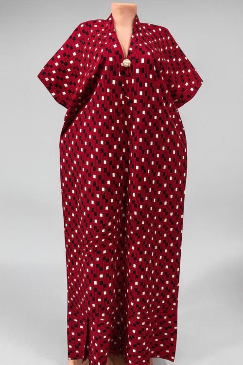 Red Print Kaftan – African-Inspired Long Free-Size Dress