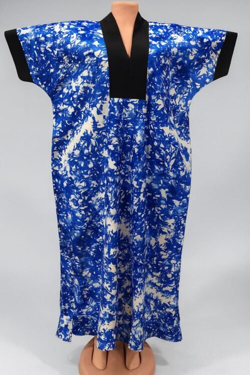 Blue & White Abstract Print Kaftan – Elegant African Long Dress