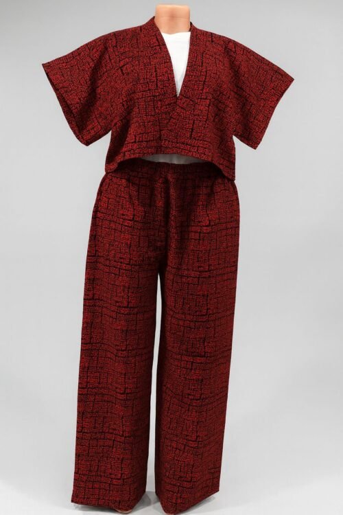 Stylish African Two-Piece Set – Red Printed Top and Pants