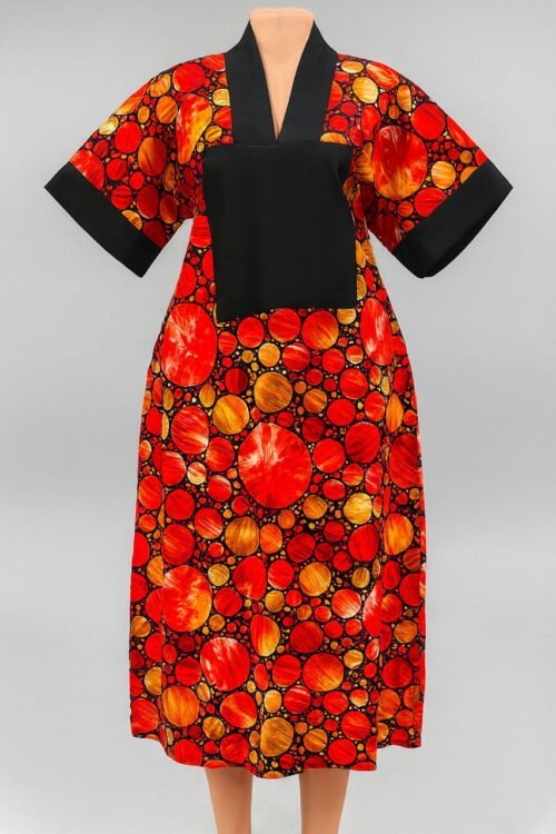 African Short Dress – Red & Orange Ankara Style