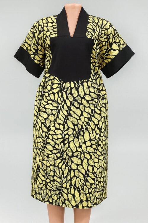 African Short Dress – Yellow & Black Ankara Print