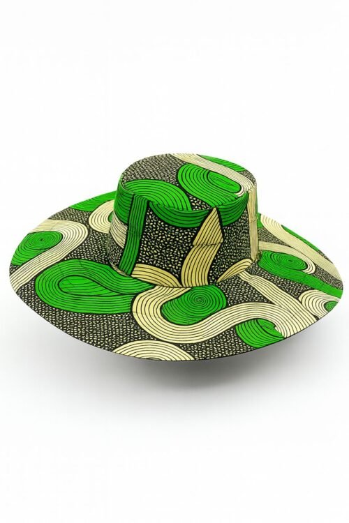 African Print Green & Cream Wide-Brim Hat