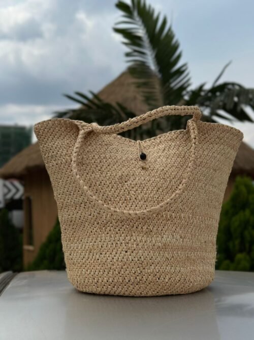 Classic Handwoven Straw Tote Bag – Natural Beige