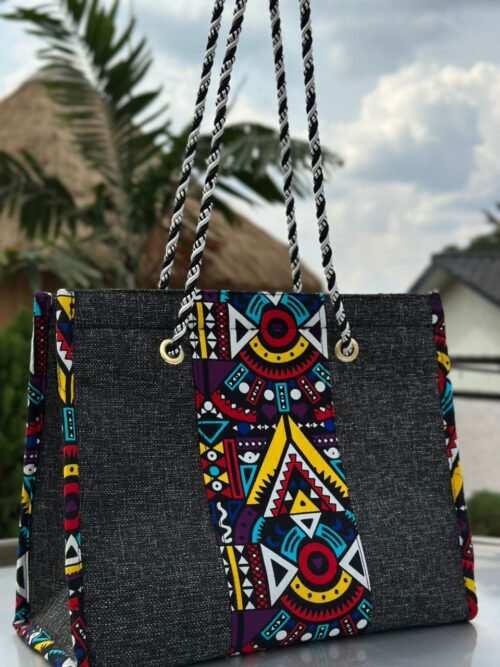 African Tribal Print Tote Bag – Multicolor & Black