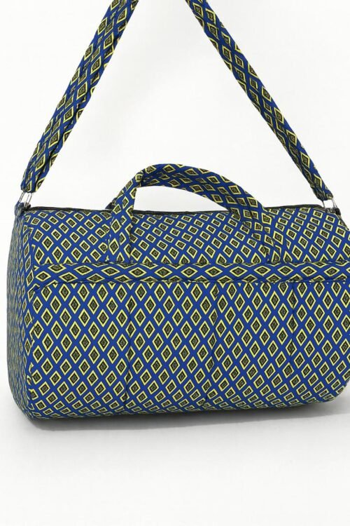African Geometric Duffel Bag – Blue & Yellow Pattern