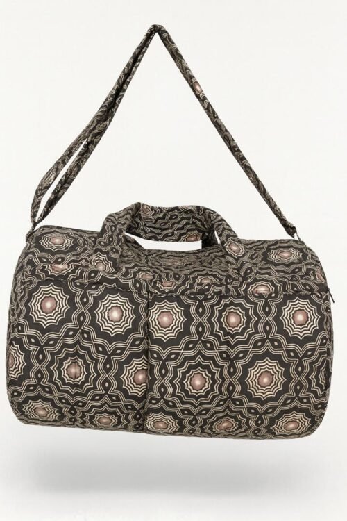 African Print Duffel Bag – Brown & Cream Star Pattern