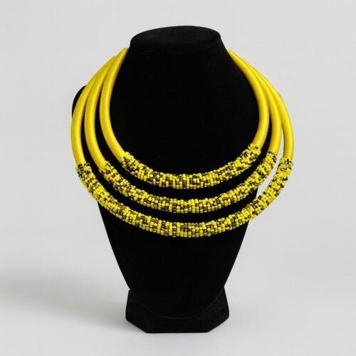 Bold Yellow & Black African Beaded Statement Necklace