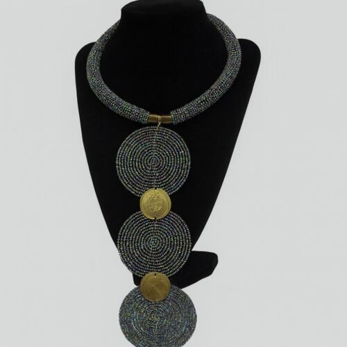 Black Multi-Beaded African Disc Necklace