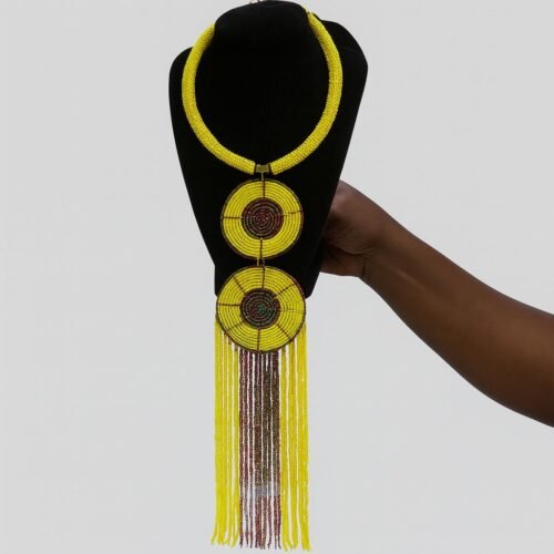 Bold Yellow Beaded Fringe Necklace