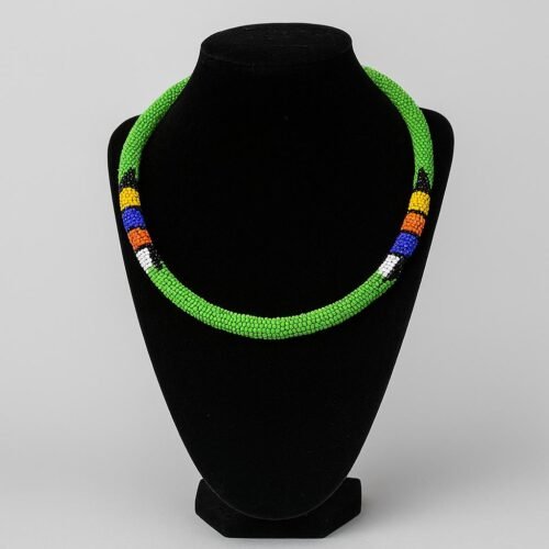Vibrant Green African Beaded Choker