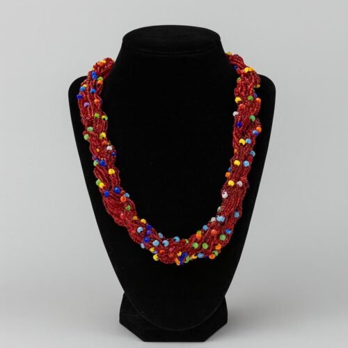 Red Multicolor Beaded Twist Necklace