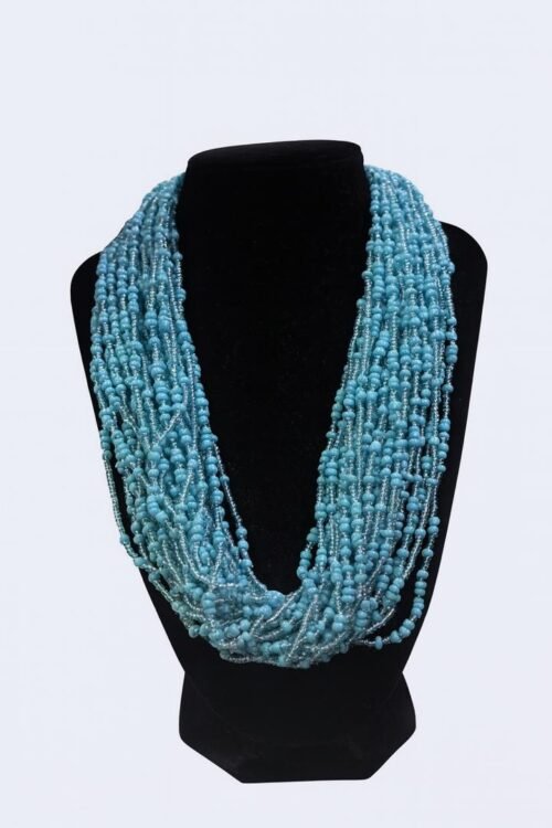 Turquoise Blue African Beaded Multi-Strand Statement Necklace