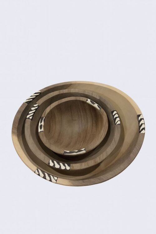 Handcrafted Wooden Bowl Set – Natural Finish with African Design