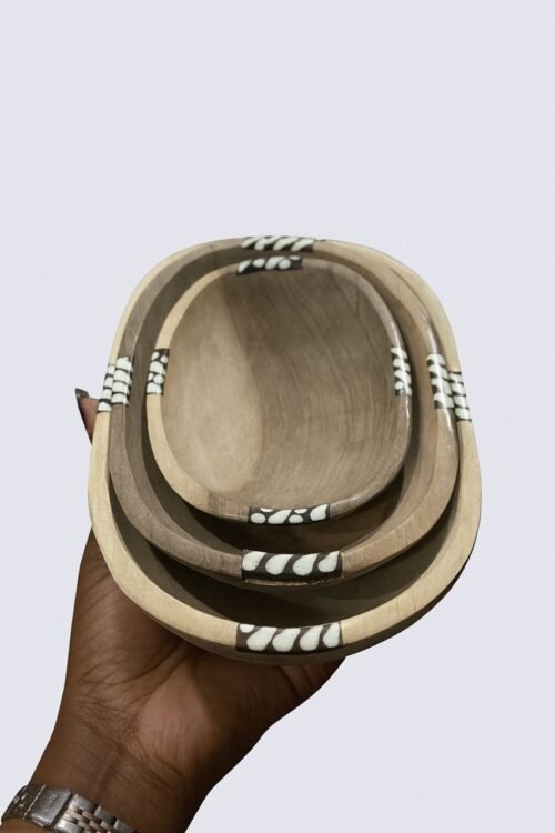 Handcrafted Wooden Bowl Set – Natural Finish with African Design