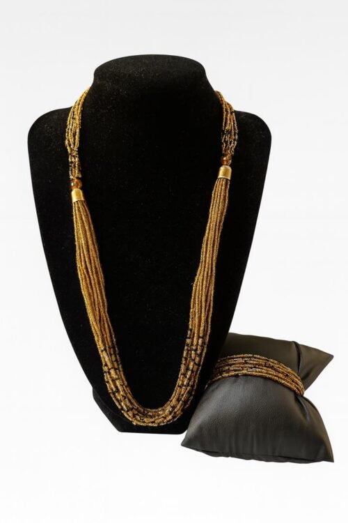 Royal Blue & Gold Multi-Strand Beaded Necklace Set