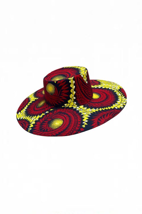 Bold African Print Wide-Brim Hat – Red, Yellow & Navy
