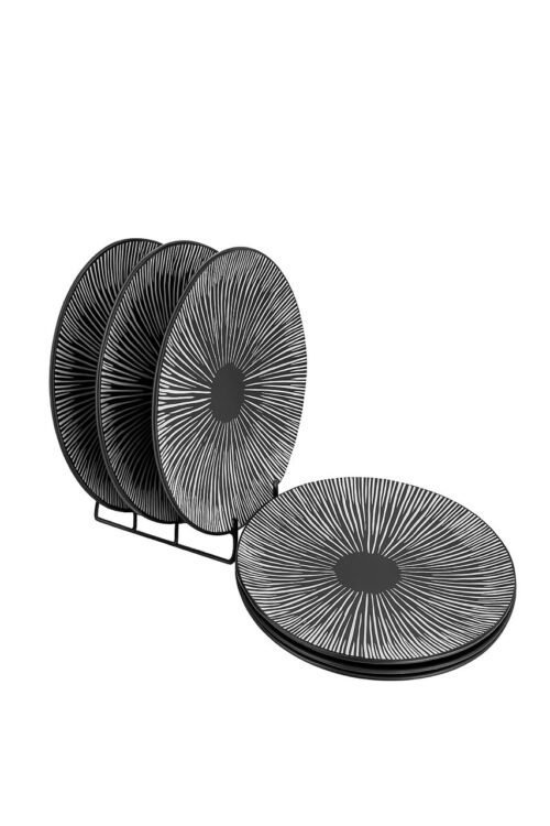 Black Radiant Line Dinner Plate Set-6 Pieces