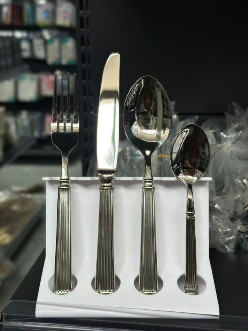 Classic Silver Striped Stainless Steel Cutlery Set – 24pieces