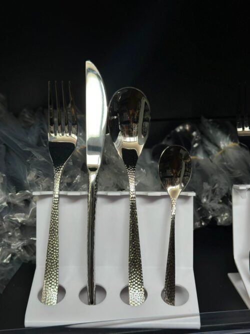 Hammered Stainless Steel Cutlery Set – 24Pieces