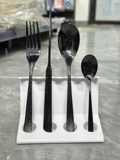 Black Hammered Stainless Steel Cutlery Set – 24Pieces