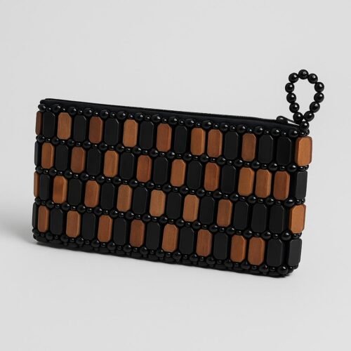 Brown & Black Beaded Clutch Bag