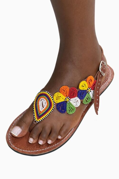 Color Bloom Beaded Leather Sandal