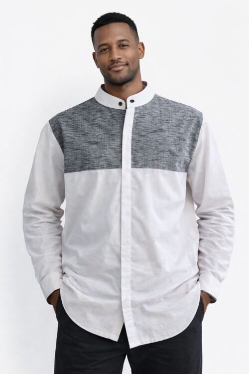 Luxury Two-Tone Mandarin Shirt-Size XL